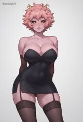 1girls ai_generated alternate_costume artist_name bare_shoulders big_breasts black_clothing black_dress black_sclera blush boku_no_hero_academia breasts cleavage clothed clothing dress elbow_gloves eyelashes female female_only garter_straps gloves hips hourglass_figure humanoid iknowkungfu42 large_breasts lips looking_at_viewer mina_ashido miniskirt my_hero_academia parted_lips pink_hair pink_skin short_hair short_skirt simple_background smile solo stockings strapless thighhighs thighs white_background wide_hips yellow_eyes zettai_ryouiki