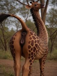 africa ai_generated ass_focus desert female furry giraffe looking_at_viewer looking_back realistic