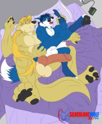 4_arms anal anthro balls bed bezilon canine fox fur furry furry_only gay hyper lonelylostwolf male male/male mammal multi_arm multi_limb muscles no_humans paws silverlonewolf size_difference wolf