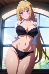 ai_generated arisato_yu big_breasts black_lingerie classroom_of_the_elite karuizawa_kei lingerie