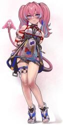 bondage crotch_rope delta_(honkai) fervent_tempo_delta honkai_(series) honkai_impact_3rd pink_hair rozaliya_olenyeva smile sneakers tied_up