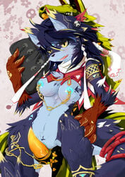 anthro big_breasts blush breasts canine chains dragoon86 female fox fur furry mammal nipple_piercing nipples open_mouth penis piercing pussy standing yellow_eyes