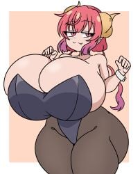 big_ass big_breasts big_hips big_thighs bimbo breasts bunnysuit curled_horns curvy_figure dragon_girl dragon_horns gigantic_breasts huge_breasts ilulu ilulu_(dragon_maid) ilulu_(maidragon) inakotho kobayashi-san_chi_no_maidragon large_breasts miss_kobayashi's_dragon_maid pink_hair short_stack shortstack