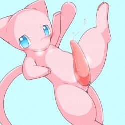 1:1 animal_genitalia blue_background blue_eyes blush bodily_fluids feral fur generation_1_pokemon genital_fluids genital_slit genitals hi_res lakryu legendary_pokemon male male_feral mew_(pokemon) nintendo penis pink_body pink_fur pokemon pokemon_(species) precum presenting presenting_penis simple_background solo spread_legs spreading tapering_penis