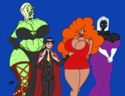 1boy 3girls alien alien_girl colored cosmicdataworld cross_necklace crossover duck_dodgers frostbiteboi huge_breasts larger_female lord_dominator marco_diaz mole_under_eye mouthless powerpuff_girls queen_tyr'ahnee sara_bellum size_difference star_vs_the_forces_of_evil suit taller_girl wander_over_yonder wide_hips