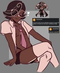 1boy brown_hair cookie cookie_run cookie_run_kingdom cute dark-skinned_femboy dark-skinned_male dark_skin espresso_cookie femboy glasses male male_only marshii_lewds nipples solo tagme thighhighs