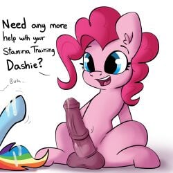 balls blue_eyes duo equid equine female feral friendship_is_magic futanari genitals happy hasbro hi_res horse intersex intersex/female mammal my_little_pony open_mouth pinkie_pie_(mlp) pony rainbow_dash_(mlp) simple_background teeth tjpones white_background