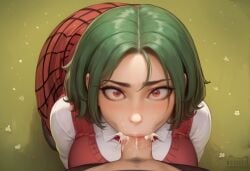 1boy 1boy1girl 1girls ai_generated anaslex collared_shirt cum cum_in_mouth cumshot cumshot_in_mouth green_hair hi_res kneeling orgasm overflow penetration pov red_eyes sex shirt short_hair skirt surprised sweater_vest touhou wide_eyed yuuka_kazami