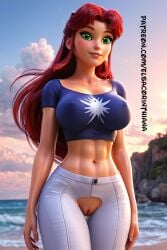 1woman ai_generated cartoon_network dc dc_comics dccomics elsacorinthiana female female green_eyes nude nude_beach nude_female nudist nudist_beach orange_skin patreon posing_for_picture pussy red_hair redhair smooth_pussy starfire starfire_(comics) starfire_(teen_titans) sunset teen_titans thin_body