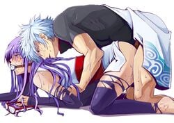 1boy 1girls 52ikaros bondage bottomless female gagged gintama gintoki_sakata sarutobi_ayame sex source_request