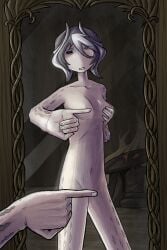 breasts censored comfortik female light_skin made_in_abyss mirror naked naked_female one_finger_selfie_challenge ozen pale_skin short_hair slim slim_waist solo tall