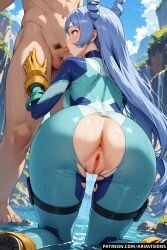 ai_generated ariavisions blowjob blue_eyes blue_hair kneeling my_hero_academia nejire_hado showing_ass