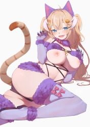 1girls areolae blonde_hair blue_eyes blush breasts cosplay dangerous_beast fake_animal_ears fake_cat_ears fangs female female_only gloves huge_breasts idol-en idol_corp idol_encore light-skinned_female light_skin mash_kyrielight_(dangerous_beast)_(cosplay) nipples open_mouth purple_gloves shabel_tonya solo tail theflatfacadeds tiger_ears tiger_girl tiger_tail virtual_youtuber