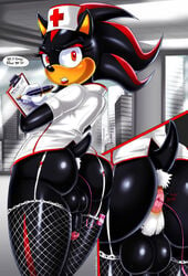 1boy 1femboy 2014 anal anthro anus ass balls big_ass big_butt bimbo blush bubble_ass bubble_butt crossdressing english_text femboy femboy_nurse feminine_male furry gay genital_piercing girly half-erect hedgehog hips huge_ass male_only nurse nurse_cap nurse_uniform penetration penis piercing precum red_eyes sega sex_toy shadman shadow_the_hedgehog solo sonic_(series) text thick_thighs thighs two_tone_hair vibrator wide_hips