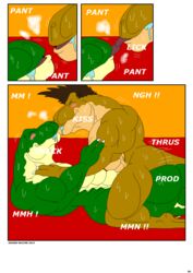 2014 anthro blush comic dinosaur erection furry furry_only gay jonathan_alexander kissing male maxime-jeanne muscles nude penetration penis scalie sex theropod thomas_carter tyrannosaurus_rex