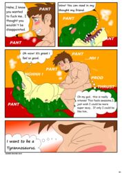 2014 anthro balls blush comic cum dinosaur erection human interspecies jonathan_alexander male male_only maxime-jeanne muscles nude penetration penis scalie sex theropod thomas_carter tyrannosaurus_rex