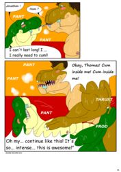 2014 anthro blush comic dinosaur furry furry_only gay jonathan_alexander male maxime-jeanne muscles nude penetration scalie sex theropod thomas_carter tyrannosaurus_rex