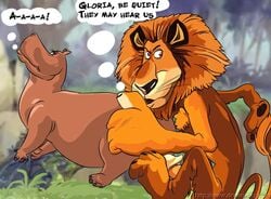 alakay_alex animal anthro dialogue drawn-sex.com dreamworks duo english_text feline female furry gloria_the_hippopotamus hippopotamus lion madagascar_(series) male no_humans nudity penis tagme thought_bubble