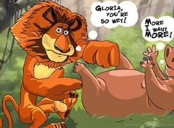 alakay_alex animal anthro dialogue drawn-sex.com dreamworks duo english_text feline furry gloria_the_hippopotamus hippopotamus interspecies lion madagascar_(film) madagascar_(series) no_humans nudity penis straight tagme thought_bubble wet