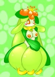 blush breasts crown elpatrixf female flora_fauna green_body lilligant low_res nintendo nipples orange_eyes plant pokemon solo video_games