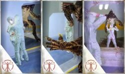 3d bethesda_softworks deathclaw emotrashcan face_covered fallout female hazmat_suit helmet hugging implied_rape institute laboratory monster ripped_bodysuit ripped_suit spoof synth_(fallout)