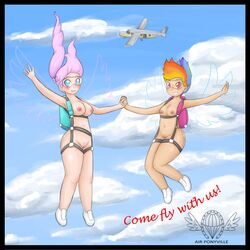 aircraft airplane basketgardevoir exhibitionism fluttershy_(mlp) friendship_is_magic goggles humanized my_little_pony nude parachute pink_hair rainbow_dash_(mlp) rainbow_hair skydiving smooth_skin