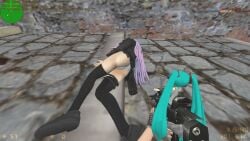 3d counter-strike counter-strike_(series) female hatsune_miku purple_hair reisen_udongein_inaba upskirt