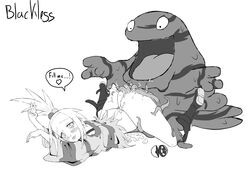 1boy 1girls ahe_gao black_and_white blackless blush female grimer hi_res high_resolution highres human interspecies male monochrome pokemon pokemon_bw2 pokemon_rgby pokephilia roxie_(pokemon) sex slime_monster spoken_heart straight