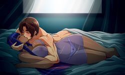 1boy 1girls ass bed blush breasts brown_hair cleavage closed_eyes clothed_female_nude_male crossover dark-skinned_female dark_skin female friendship_is_magic highres hime_cut human humanized interracial kissing large_breasts long_hair lying marvel multicolored_hair muscular_male my_little_pony navel nightgown nipples on_bed on_side panties peter_parker pillow romantic see-through short_hair spider-man spider-man_(series) straight_hair sweat twilight_sparkle_(mlp) underwear white_panties zexxck