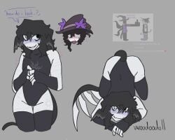 artist_name azure_(forsaken) blush bodysuit english_text forsaken_(roblox) head_wings heterochromia leotard looking_at_viewer male meme_in_the_background nervous nonbinary nonbinary_(lore) roblox roblox_game robloxian self_harm_scars self_upload solo_focus speech_bubble suggestive suggestive_pose tail text thighhighs twink two_time vwoodoodoll
