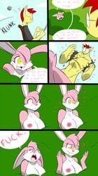 2013 anthro breasts comic easter_bunny english_text female full_color furry green_eyes holidays lagomorph long_ear male nipples nude rabbit short_hair slypon smile text transformation uncensored