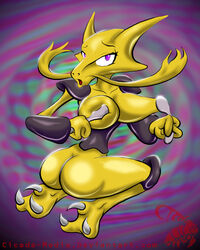 2014 alakazam anthro ass breasts cicada female nintendo pokemon purple_eyes solo spoon tagme yellow_skin