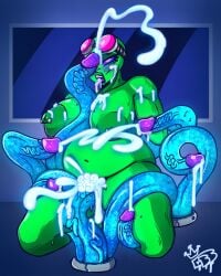 alien_girl bald_female big_breasts chubby_female cum cum_in_mouth cum_inside cum_on_body ejaculation gentlebrownbaby goggles_on_head green_skin long_penis nude_female penis tentacle tentacle_sex
