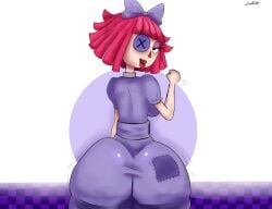 ass big_ass blowjob_gesture blue_clothing breasts bubble_butt clothed mrnonone ragatha_(tadc) ragatha_(the_amazing_digital_circus) red_hair the_amazing_digital_circus tongue_out