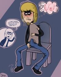 1boy angry angry_expression angry_face angry_masturbation bags_under_eyes blonde_hair blonde_hair_male blush boner boner_in_pants breasts breasts cartoony clothed clothed_male erect_nipples erection erection_under_clothes erection_under_clothing fanart flowersonwalls frustrated gritted_teeth happy_trail horny horny_male large_breasts legs_apart long_hair_male manspreading masturbation mickey_the_dick newgrounds rage_boner self_upload sitting sitting_on_chair solo solo_focus solo_male straight_hair sweat sweaty teeth_clenched thinking thinking_about_sex thought_bubble wacky_game_jokez_4_kidz