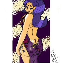 anthro ass ass_cleavage back_view butt_crack female female_only friendship_is_magic human humanized inkit89 my_little_pony no_panties qipao rarity_(mlp) smooth_skin solo