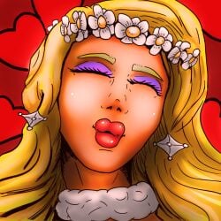 big_lips blonde_hair flower_crown heart_background inexorablecompulsio kiss_pov kissing kissing kissing_pov kissing_viewer pov slue-foot_sue wedding_dress