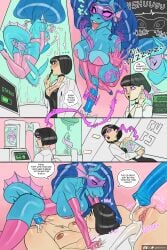 2:3 absurd_res animal_genitalia animal_penis anthro areola ass biped blue_body blue_hair bodily_fluids breasts clothed clothing cum cum_drip cum_in_vagina cum_inside dialogue dripping duo english_text equine_genitalia equine_penis eyelashes female female_penetrated futa/female futa_penetrating futanari genital_fluids genitals hair hi_res human human_on_anthro intersex intersex/female intersex_penetrating interspecies legs_back lightningwolt mammal marine nipples nude penetration penile penile_penetration penis pink_clothing pupils pussy sex smile speech_bubble text thick_thighs vaginal_penetration vulva