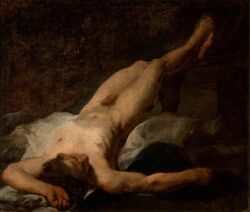 fine_art greek_mythology hector male male_only nude on_back painting_(artwork) pierre_hubert_subleyras solo straight_hair traditional_art