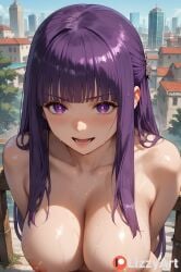 ai_generated artist_name bangs completely_nude completely_nude_female female fern_(sousou_no_frieren) frieren_beyond_journey's_end lizzyart long_hair outdoors patreon patreon_username purple_eyes purple_hair sidelocks sousou_no_frieren standing watermark