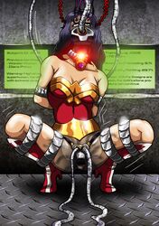 bondage breasts dc_comics depowered female gag helpless re-maker squatting transformation wonder_woman wonder_woman_(series)