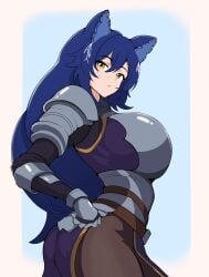 big_breasts blue_hair breasts cat_ears catgirl hi_res knight knight_armor knight_girl large_breasts long_hair looking_at_viewer mole_under_eye snezha snezhok virtual_youtuber vtuber yellow_eyes