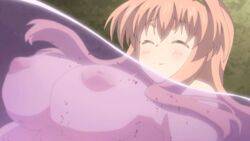 animated animated blush bouncing_breasts breasts brown_hair closed_eyes female inverted_nipples large_breasts long_hair nipples seara_august smile solo torn_clothes water yuusha_ni_narenakatta_ore_wa_shibushibu_shuushoku_wo_ketsui_shimashita.