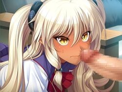 aoi_nagisa censored dark_skin game_cg kasshoku_anameito lilith-soft long_hair lydia_(kasshoku_anameito) tagme yellow_eyes