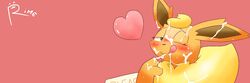 2017 ambiguous_gender blush cum cum_in_mouth cum_inside cum_on_face eeveelution flareon fur heart looking_at_viewer mammal nintendo one_eye_closed pokemon pokemon_(species) rime_the_vixen simple_background smile solo tongue tongue_out video_games wink