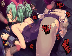 1girls anal artist_request bondage bunny_ears bunny_girl bunnysuit censored cuffs female fingering ikkitousen mosaic_censoring multiple_penises open_mouth pantyhose penis ryofu_housen vaginal_penetration