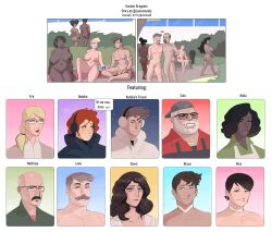 2025 blonde_hair breasts brown_hair collaboration cybernetic_eye cybernetics dark-skinned_female dark-skinned_male dark_hair dark_skin dreadlocks female fruit_basket_(jamesab) garden_dragoste_(jamesab) group jamesab light-skinned_female light-skinned_male light_skin male older_male penis ponytail portrait public public_exposure public_nudity self_upload short_hair trans_man wristband