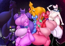 2025 3boys 404yaiba 5_fingers 6girls absurd_res accessory animate_inanimate anthro artist_name artist_signature ass badge bear bent_over big_breasts big_butt black_body blue_body blue_bow_tie blue_inner_ear bow_ribbon bow_tie bratti_(gremlingrounded) breasts catti_(gremlingrounded) clothing countershade_breasts countershade_torso countershading creepi_(gremlingrounded) digital_art digital_drawing_(artwork) digital_media digital_media_(artwork) empty_eyes featureless_breasts featureless_crotch felid felid_humanoid feline feline_humanoid felis female femboy fingers flashlight full_body_suit furry glowing glowing_eyes gradient_background green_bow_tie green_hair_bow green_necktie group hair_accessory hair_ribbon hairbow half-closed_eyes happy hat headgear headwear hi_res hoppi_(gremlingrounded) huge_breasts huge_butt humanoid hyper hyper_breasts jerri_(gremlingrounded) knife lagomorph lagomorph_humanoid larger_anthro larger_female leporid leporid_humanoid licking licking_lips living_plushie long_ears looking_at_viewer lovedoll_toy_factory machine male mammal merri_(gremlingrounded) mouse murid murid_humanoid murine murine_humanoid narrowed_eyes neck_bow necktie nervous nightguard nude nude_anthro open_mouth orange_body orange_fur pawpads paws pink_body pink_bow_tie pink_fur pink_inner_ear plushie pointy_ears purple_background purple_body purple_bow_tie purple_clothing purple_eyes purple_fur rabbit red_body red_bow_tie red_fur red_inner_ear red_necktie ribbons robot robot_humanoid rodent rodent_humanoid round_ears security_(gremlingrounded) shortstack simple_background size_difference smaller_humanoid smaller_male smile star_symbol stitches stuffed_animal stuffed_toy stylized_empty_eyes suit teddi_(gremlingrounded) teddibear_(gremlingrounded) text thick_thighs tongue tongue_out ursid ursid_humanoid ursine ursine_humanoid whiskers