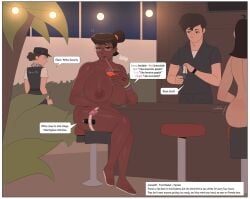 1boy 2025 3girls alcohol ass bar big_breasts breasts clothed_male_nude_female condom dark-skinned_female dark_skin drunk female fruit_basket_(jamesab) garden_dragoste_(jamesab) glasses jamesab light-skinned_female light-skinned_male light_skin looking_at_viewer lube male nipples pamela_reyes_(jamesab) public public_nudity self_upload skylight wristband