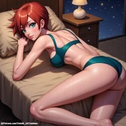 ai_generated bed bedroom female female_only kasumi_(pokemon) laying_on_bed light-skinned_female light_skin pokemon short_hair solo solo_female underwear untoldaicreations untoldcreate